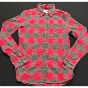 American Eagle Slim Fit women's red/gray plaid flannel long sleeve shirt sz. XS